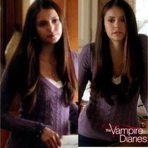 Elena Gilbert ASO Vampire Diaries Iconic Purple Cable Knit Sweater Size S Y2K